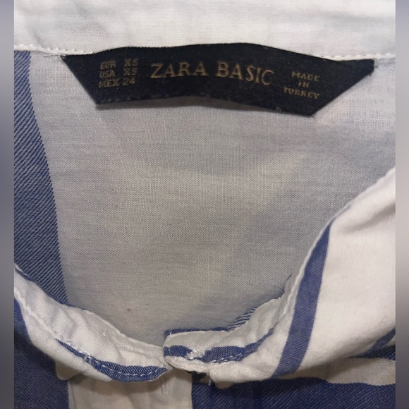 Zara Women’s White & Blue Striped Sleeves Button Up Shirt Blouse - Picture 3 of 4